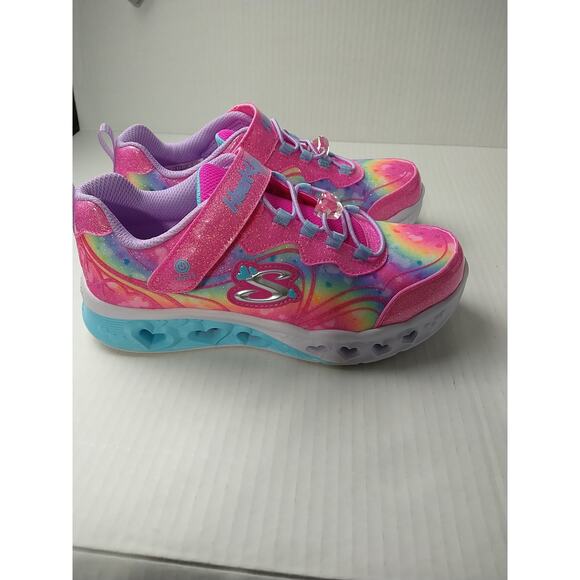 Skechers Heart&Lights Groovy Swirl Girls 3 New Hot Pink Lavender Sneakers Strap - Picture 4 of 12